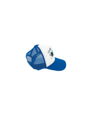 'Angel or Demon?' Trucker Hat Blue and White Colorway